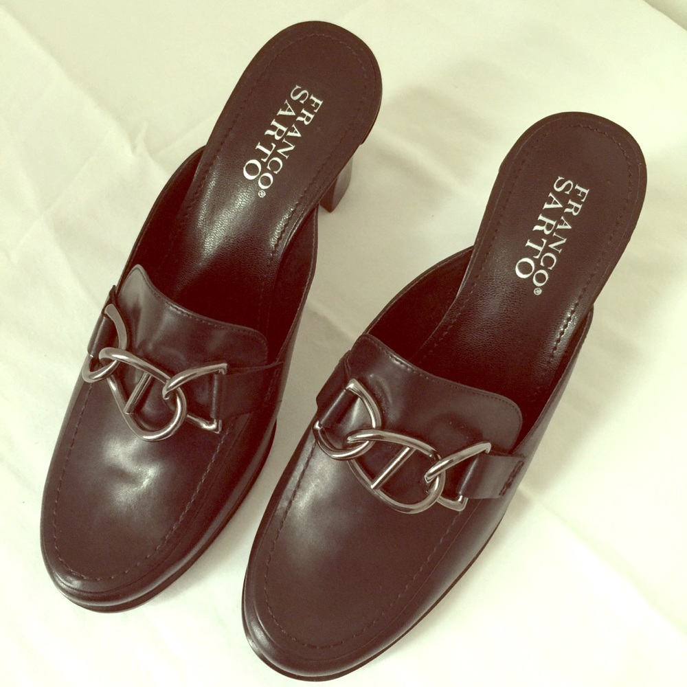 Franco Sarto Black leather silp on heels Sz 7M